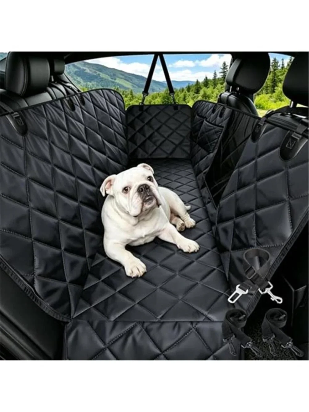 Dog Car Seat Cover for Back Seat with Safety Belt Universal Fit